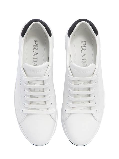 prada white shoes|Prada white leather sneakers.